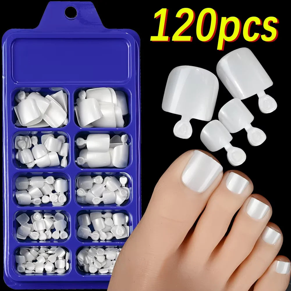 120Pcs Glossy Black Press On Toenails Short Square Full Cover Fake Toenail Tips for Summer Women False Foot Nail Tip Extension