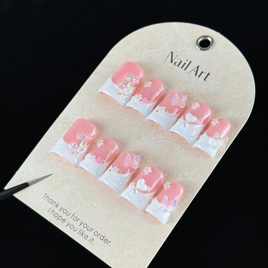 10pcs high-end Sweet girl style, hand-painted three-dimensional butterfly, little bear, heart shape, fine glittering small gold