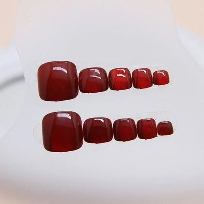 24pcs Fake Toenails French Full Cover Summer Red Cat Eye Short Square Toe Nails Foot Nails Tips for Women Girl Press on Nails