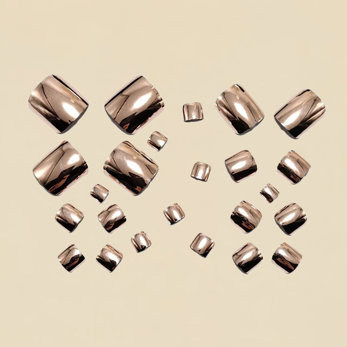 24pcs Glossy Gold Press on Toenail Electroplating Metal Design Fake Toe Nail for Women and Girls Summer Square False Toenails