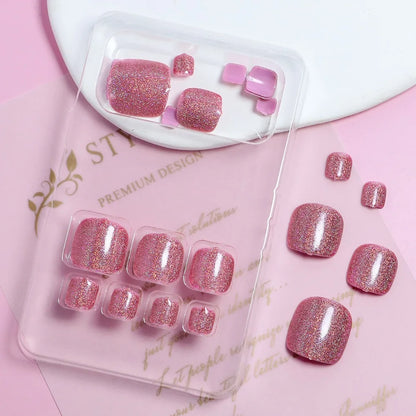 Wearable Manicure Fake Toenails Faux Fingernails Square Head Foot Nail Tips Short Length Full Cover False Toe Nails Women