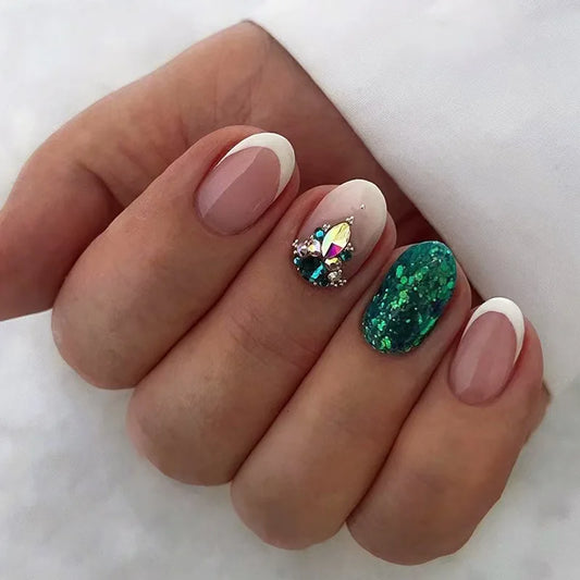 24Pcs/set Red Cat Eye Designs French Mid-length Oval Almond Press on False Nails Glitter Simple Fashion Detachable Manicure Art