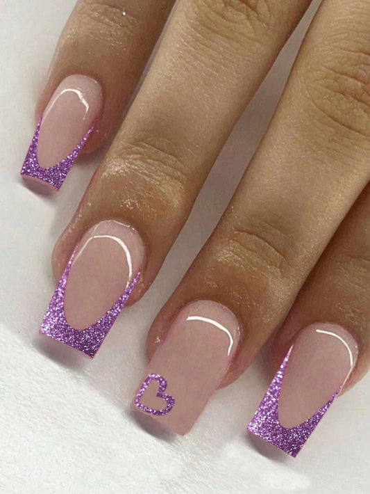 ARTAUG 24PCS  Medium Coffin Pink Nails French Tip Press On Nails Love Design On Nails Tip Press On Nails Full Cover Fake Nail