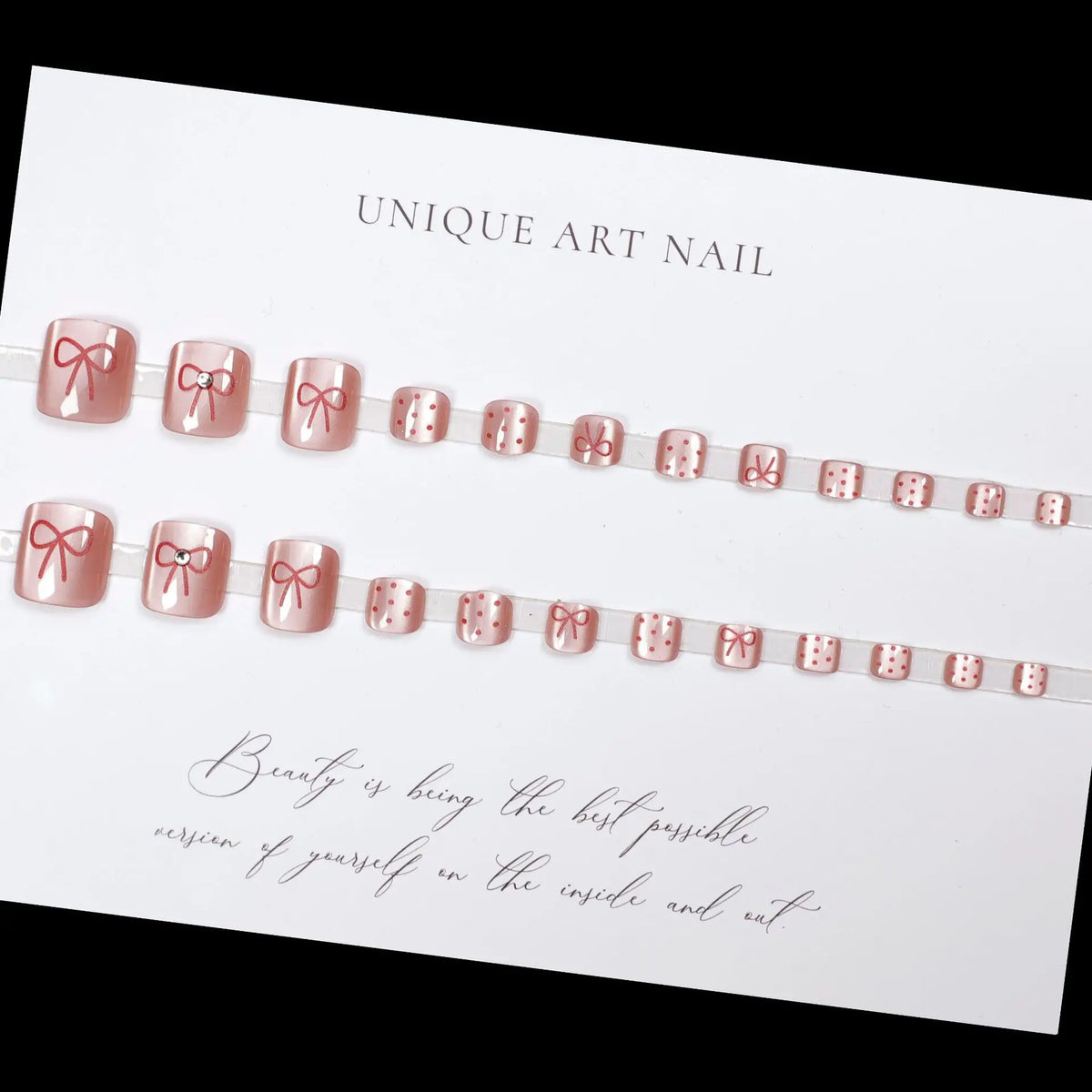24pcs Light Pink Cat's Eye Press On Nails For Foot Simple Red Wave Point Decor False Toenails Korean Style Summer Fake Toenail