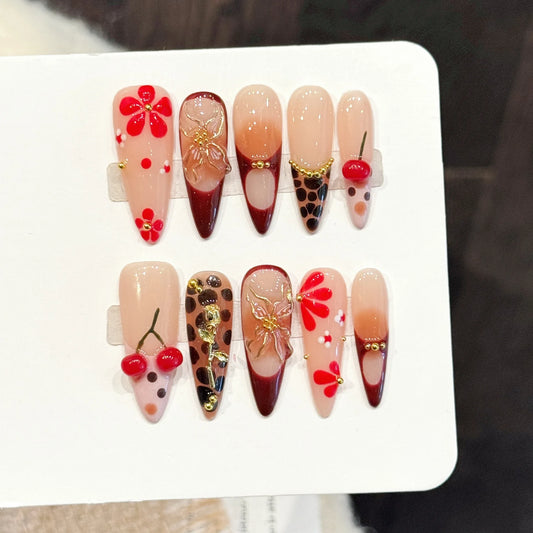 10PCS Stiletto Handmade Press On Nails,Sweet And Cool Style,Suitable For Festivals Parties And Daily Wear.