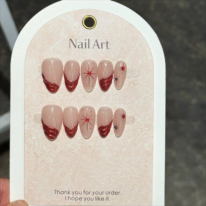 10Pcs 3D Flower Almond Handmade Press on Nails Fake Nails Wearable Stick-on Nails False Nail Uñas Postizas Накладные Ногти 네일팁