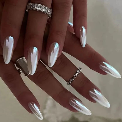Eclipse – Black Pearl Glossy Almond Press-On Nails