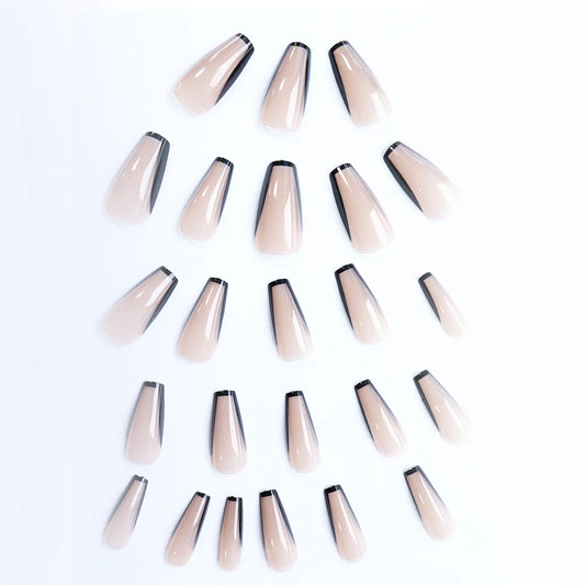 ARTAUG 24PCS Medium Coffin Black French Tip Press On Nails Fleshcolor Fake Nail Cheap Nails Summer Nails Delicate Nail