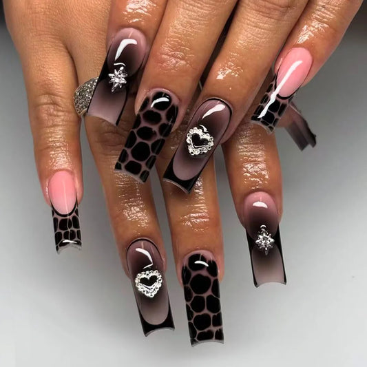 24pcs Black Leopard Printed Fake Nail Tips European Long Ballet Press on Nails Full Cover Wearable Spice Girls False Nail Tips