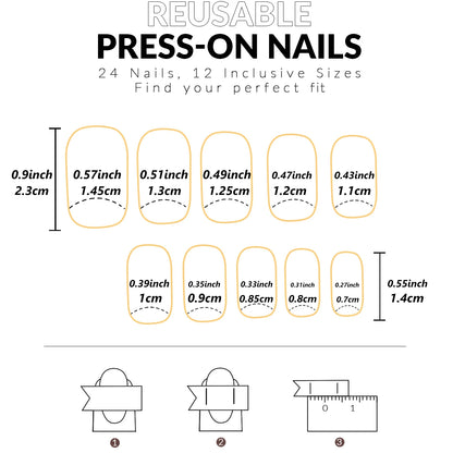 24PCS French Medium Square Fake Nail White Purple French Pointed Acrylic Nail with Silver Shining White Printed Design