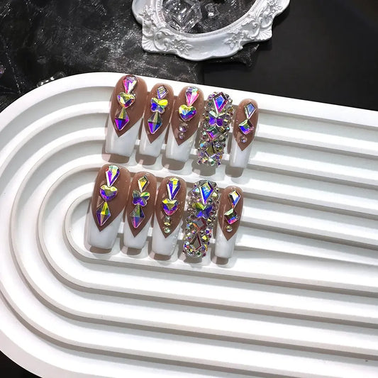 10pcs high-end Punk style, hand-painted three-dimensional square diamonds, heart-shaped diamonds, glittering full diamonds hand