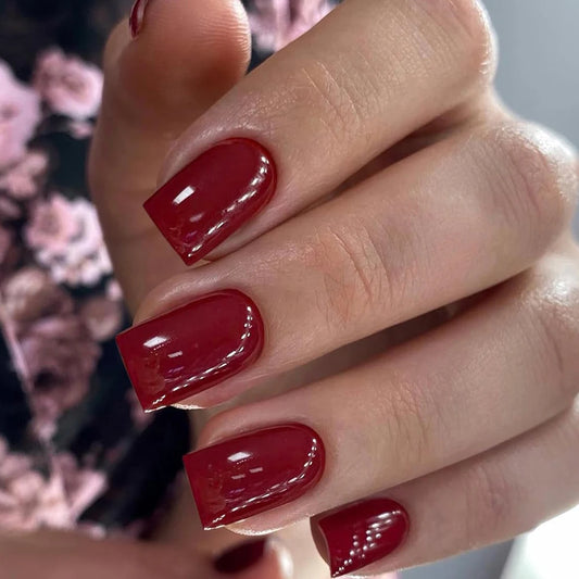 ARTAUG 24PCS Short Press On Nails Square Red High Saturation Glisten Press On Nails Full Cover Fake Nail Set Nails Charms