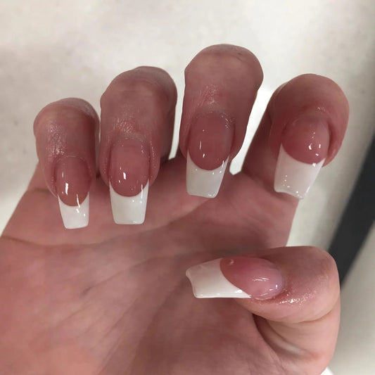 Long Ballerina False Nails Patches 24Pcs White French Pres On Nails Nude Color Detachable Stick-on Fake Nails for Women Girls