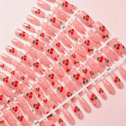 150Pcs Ombre Pink Apple Soft Gel Fake Nail Tips Star Polka Dot Print Almond Press On Nails Summer Fruit Theme False Fingernails