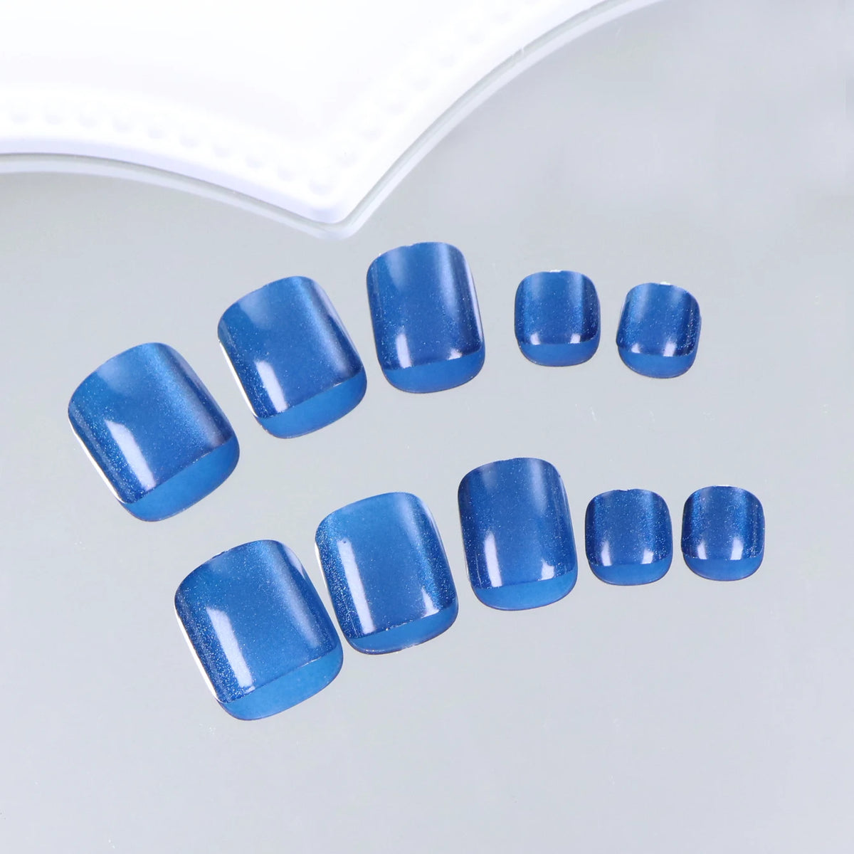 24PCS Short Square Cat Eye Fake Toe Nail Press Smooth Shiny Acrylic Nail Full Coverage Women's Nail Decoration Nail Art