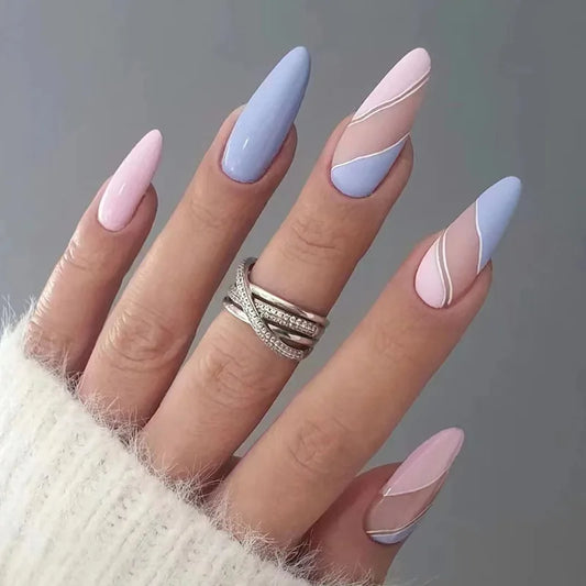 24Pcs/set French Oval Simple Manicure with Orange Irregular Edges Designs Acrylic False Nails New Flowers Vitality Nail Tips Art