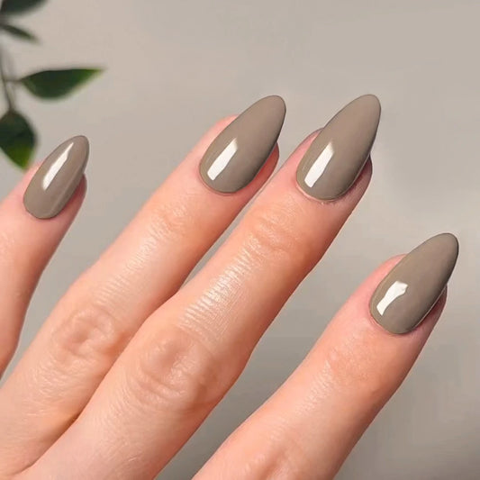 24Pcs False Nails Solid Color Bright Face Almond with Jelly Glue Acrylic Nail Classic Wearable Removable Fake Nail Press on Nail