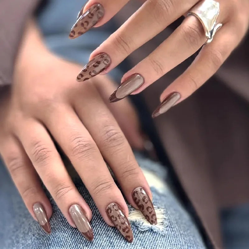 24pcs Blue Glitter Press on Nails Tips Butterfly Lines Design Nails White French Long Almond Fake Nail Sets Wearable False Nail