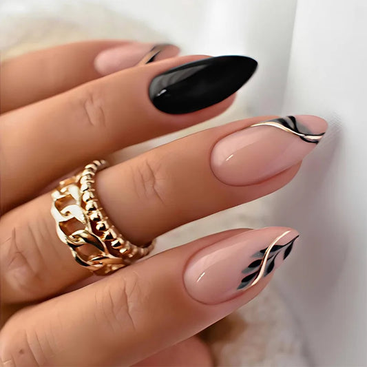 24pcs Simple Almond Press on Nails Art Spicy Girl Design French Short False Nail Sets Wearable Green Fake Nails Tips Finished