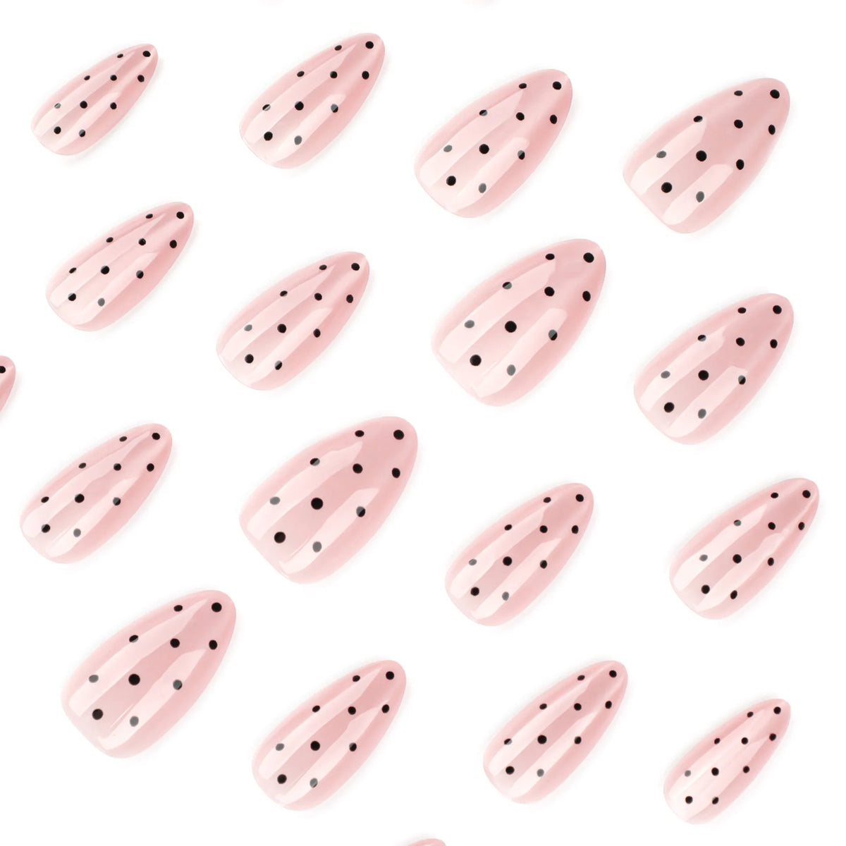 24pcs Pink Cat Eye Fake Nails with Black Dot Printed False Nails Full Cover Wearable Sweet Korean Almond Press On Nails Tips