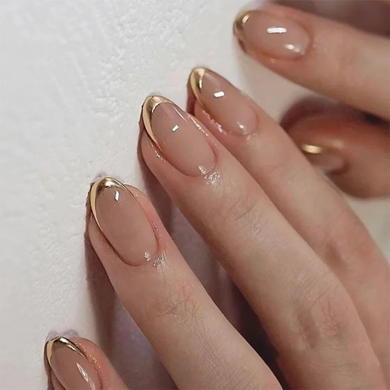 Shiny Rhinestone Stars Golden 3D Line French Nail Art Fashion Wearable Fake Nails Detachable Finished False Nails Press on Nails