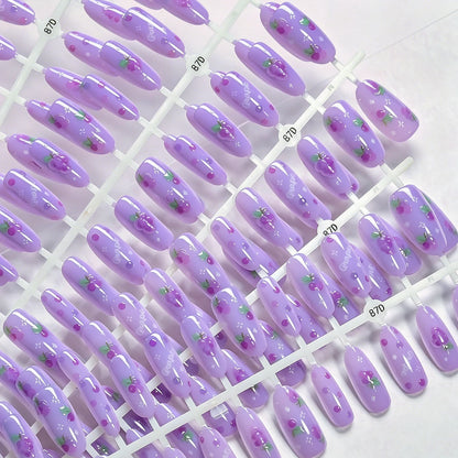 150Pcs Ombre Pink Apple Soft Gel Fake Nail Tips Star Polka Dot Print Almond Press On Nails Summer Fruit Theme False Fingernails