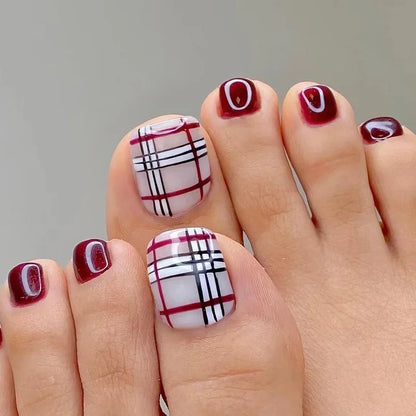 Simple White French Artificial Toenails Shiny Rhinestones Toe False Nails with Glue Wearable Short Flat Shape Fake Toenails