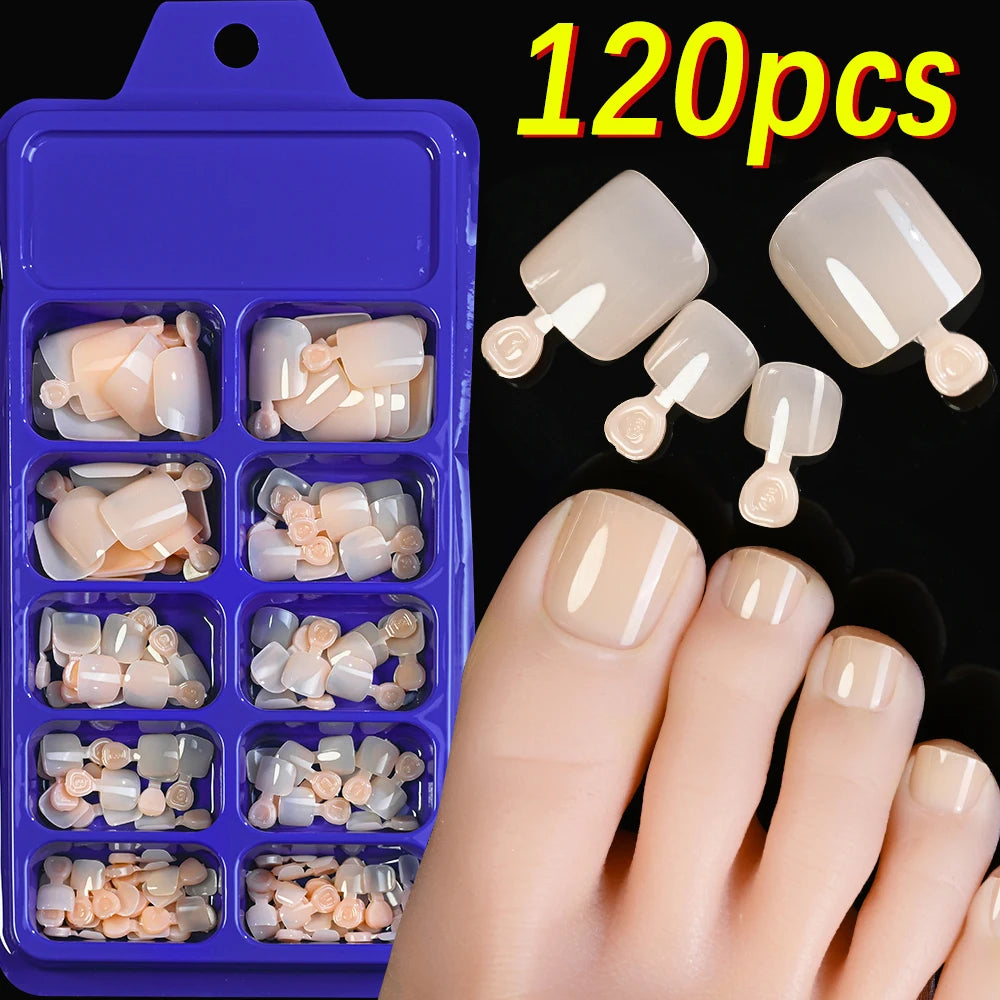120Pcs Nude Pink Short Square Press On Toenails Natural -Solid Color Soft Gel Fake Toenails 12 Sizes Full Cover False Toe Nail