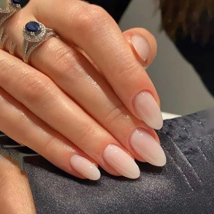 24pcs Aurora Nude Pink Press on Nails Almond Acrylic Simple Fake Nails with Gradient Design Nail Chrome Solid Color False Nails