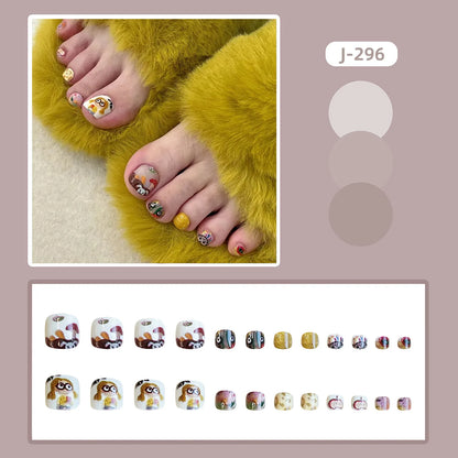 24pcs Shiny White False Toenails with Glitter Powder Design Square Fake Toe Nails Women Wearable Full Cover Press on Toenails