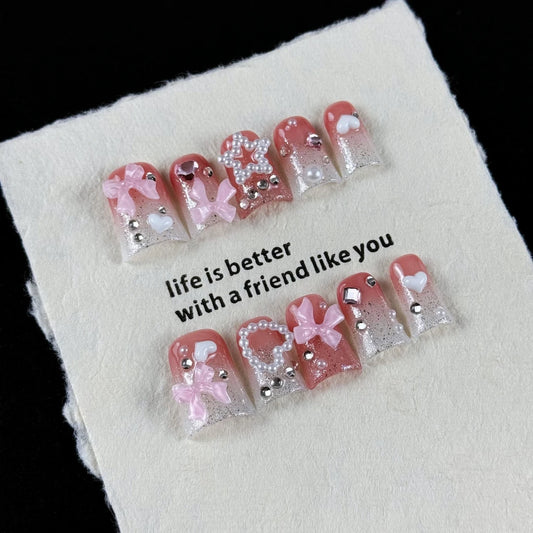 10pcs high-end Sweet Princess Style, hand-painted three-dimensional stars, bows, glittering fragment, and tiny diamonds handmade
