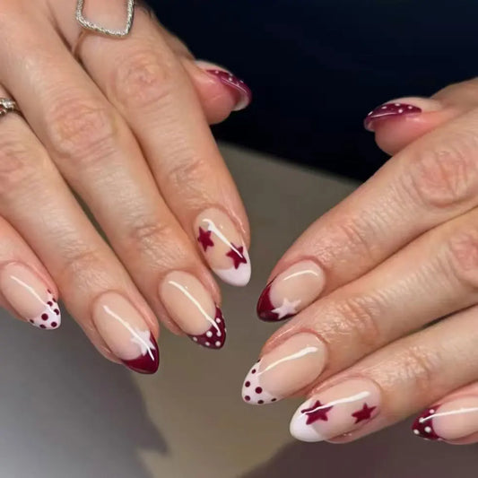 24pcs Wearable False Nail Mid-length Almond Nails Sets Press on Flower Pearl Design Nails Tips White French Fake Nail Finished