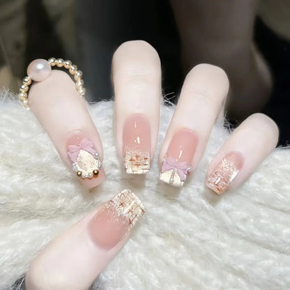 Harvest – Brown Floral 3D Almond Press-On Nails