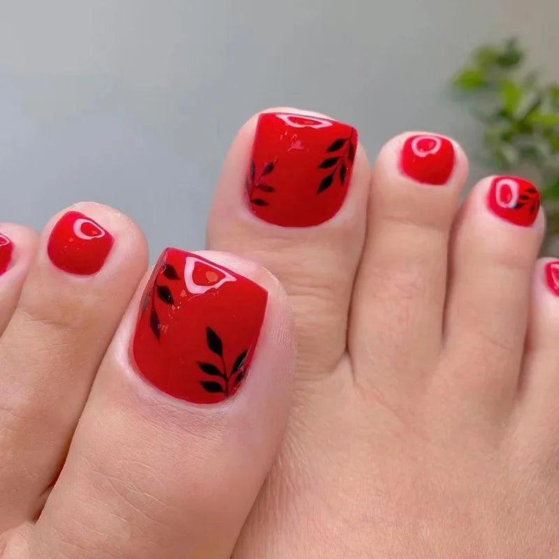 Simple White French Artificial Toenails Shiny Rhinestones Toe False Nails with Glue Wearable Short Flat Shape Fake Toenails