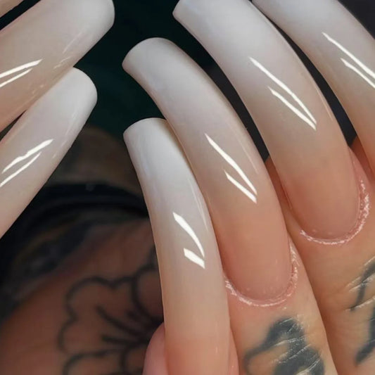 20pcs Long Curve Press on Nails Sets Gradient White French Fake Nail Tips Finished Simple Square False Nails Art Full Cover Nail
