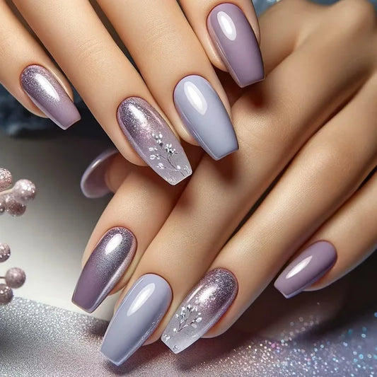 24pcs Wearable Idyllic False Nails Art Flower Design Short Ballet Press on Nails Tips Gradient Pink Square Coffin Fake Nail Sets