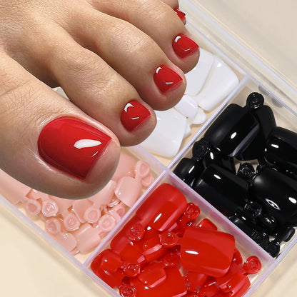 Cherry – Red Short French Press-On Toenails