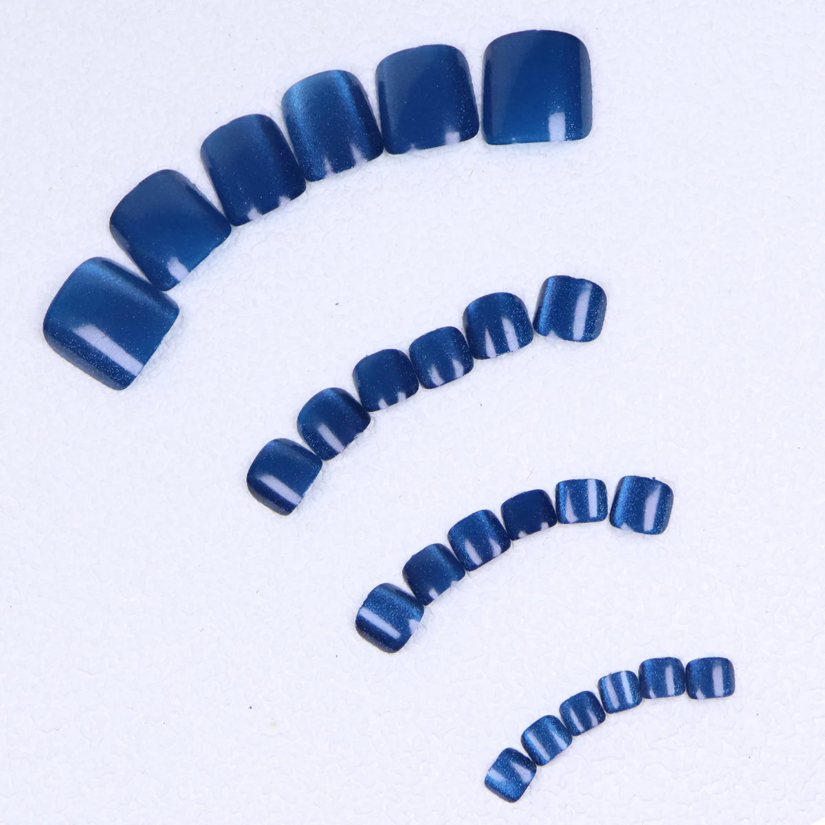 24PCS Short Square Cat Eye Fake Toe Nail Press Smooth Shiny Acrylic Nail Full Coverage Women's Nail Decoration Nail Art