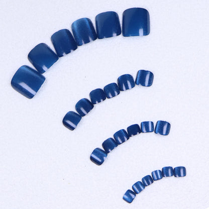 24PCS Short Square Cat Eye Fake Toe Nail Press Smooth Shiny Acrylic Nail Full Coverage Women's Nail Decoration Nail Art