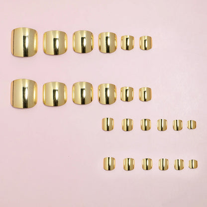 24 pcs Glossy Gold Silver Metallic Mirror Press On Chrome Toenails Short Square Fake Toenails for Women and Girls