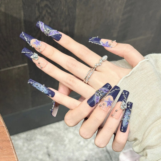 10PCS Long Coffin Handmade Press On Nails,Deep Purple French Sophistication,Suitable For Festivals Parties And Daily Wear.