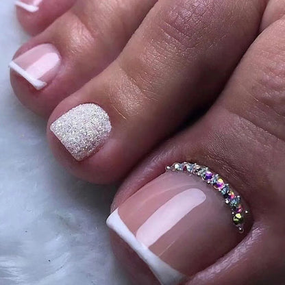 24pcs Press on Toe Nails Nude Crystal Cat's Eye Ultra Thin Bright Diamond Full Coverage Toenail for Women&Girl Removable Toenail