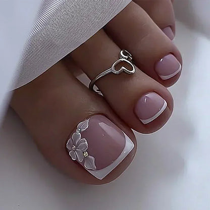 3D Gold Edge French Nude Toenail Art Fashion Simple Wearable Fake Toenails Detachable Toe False Nails Press on Nails with Glue