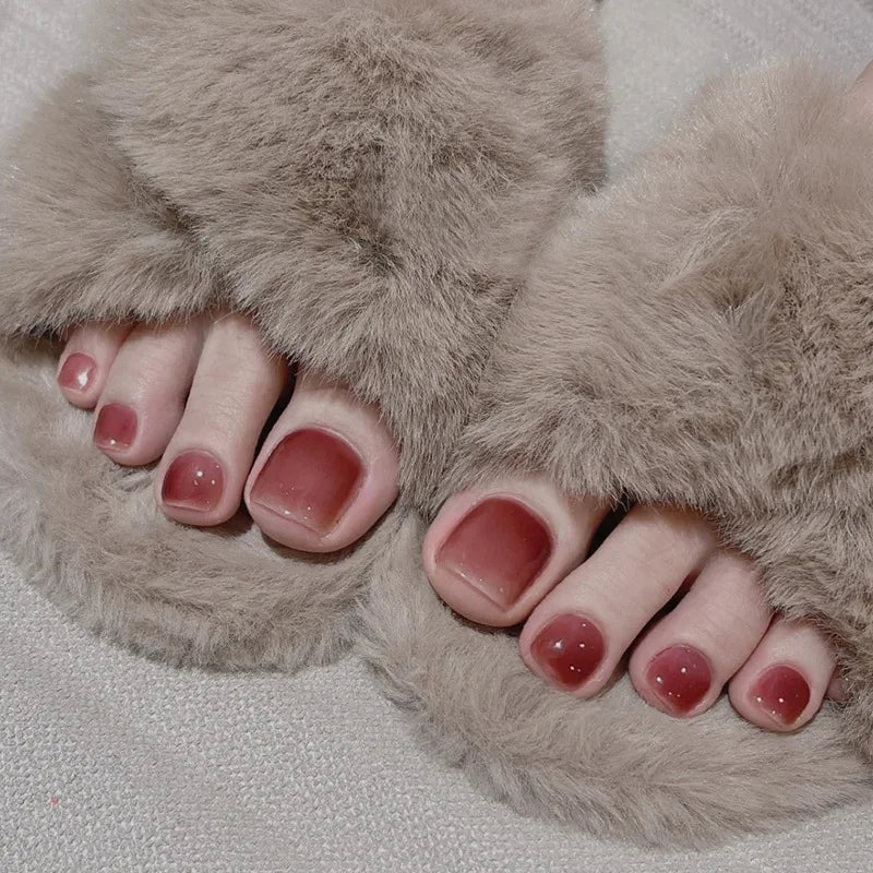 24Pcs Fake Toenails Solid Color Wearable Press on Toe Nails Summer Women DIY Artificial Manicure Short False Nails for Foot