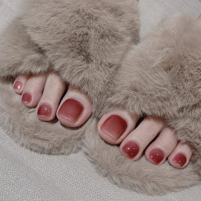 24Pcs Fake Toenails Solid Color Wearable Press on Toe Nails Summer Women DIY Artificial Manicure Short False Nails for Foot