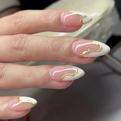 Shiny Rhinestone Stars Golden 3D Line French Nail Art Fashion Wearable Fake Nails Detachable Finished False Nails Press on Nails