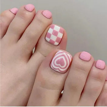 24pcs Colorful Painted Watermelon Fake Toenails Little Fresh Summer Beach Wearable False Toenail Shiny Diamond Press On Toenails
