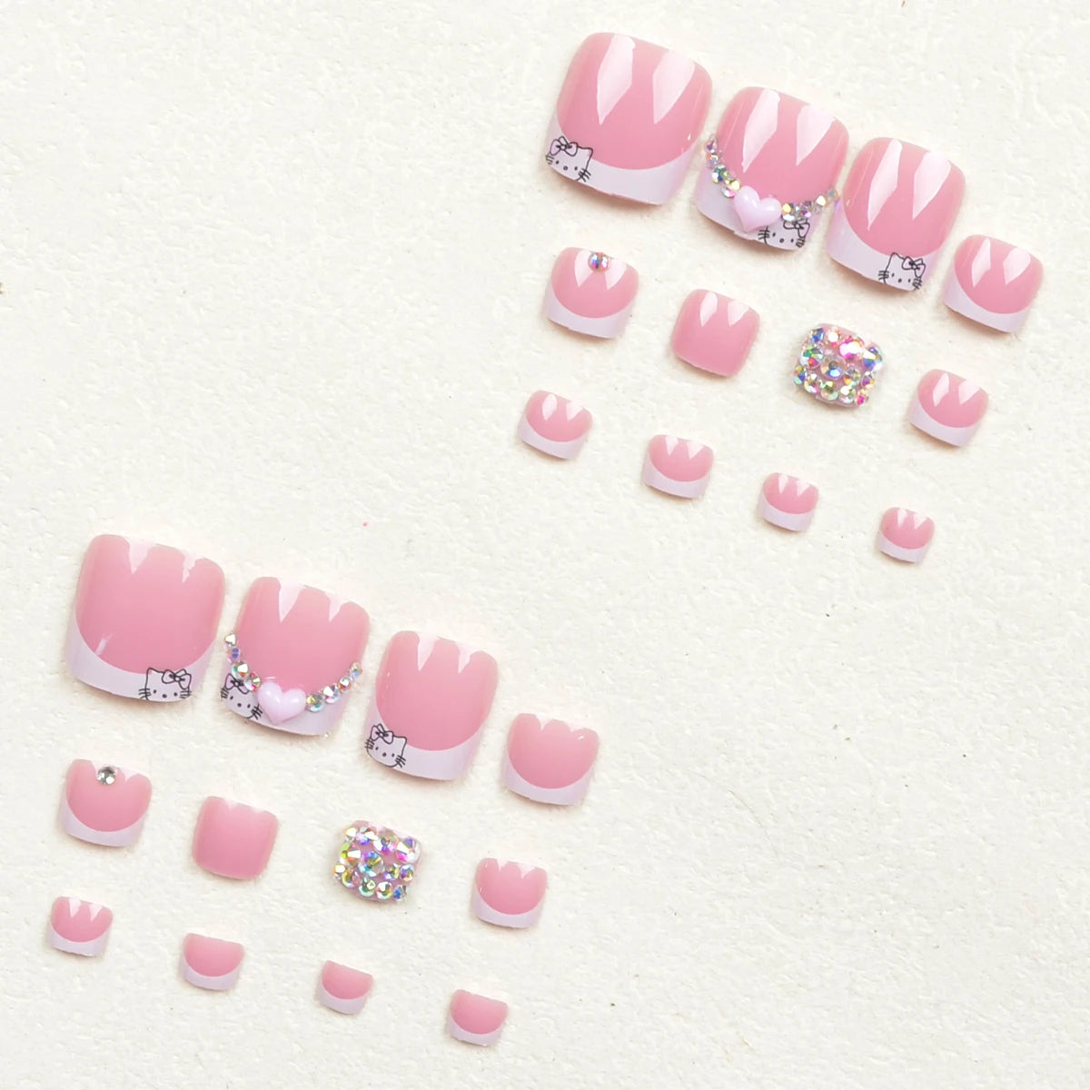24Pcs Toenail Patch White French Wear Nail Art Three-Dimensional Pink Small Heart Fake Nail