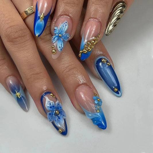 10pcs handcrafted wearable armor Instantly Upgrade Your Look With The blue flowers are designed with golden pearl water ripples
