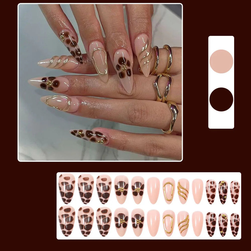 24pcs Flower French Fake Nails Pink Mid-length Square Finished False Nail 3D Jelly Hibiscus Design Gradient Press on Nails Tips#